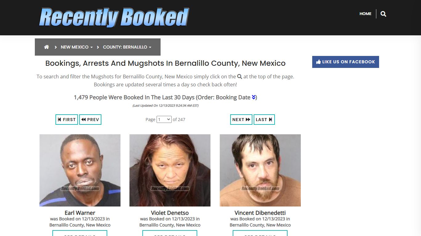 Bookings, Arrests and Mugshots in Bernalillo County, New Mexico